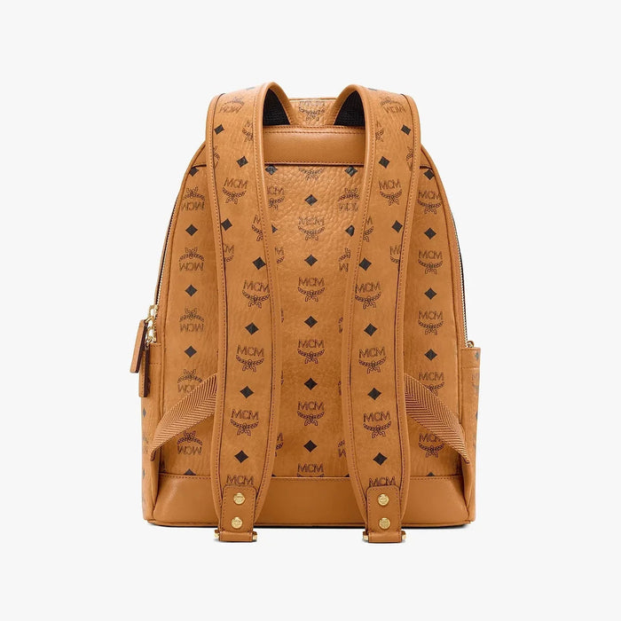 MCM Blue Coated Canvas and Leather Large Studs Stark Backpack at 1stDibs