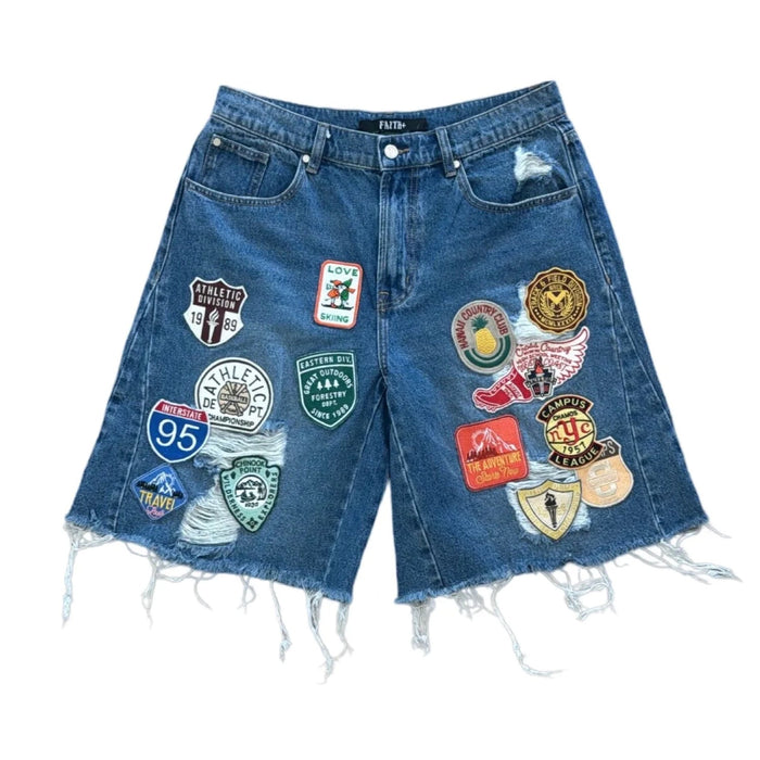 Metro Fusion Faith Figures Way To Many Patches Denim Jorts Men s Shorts