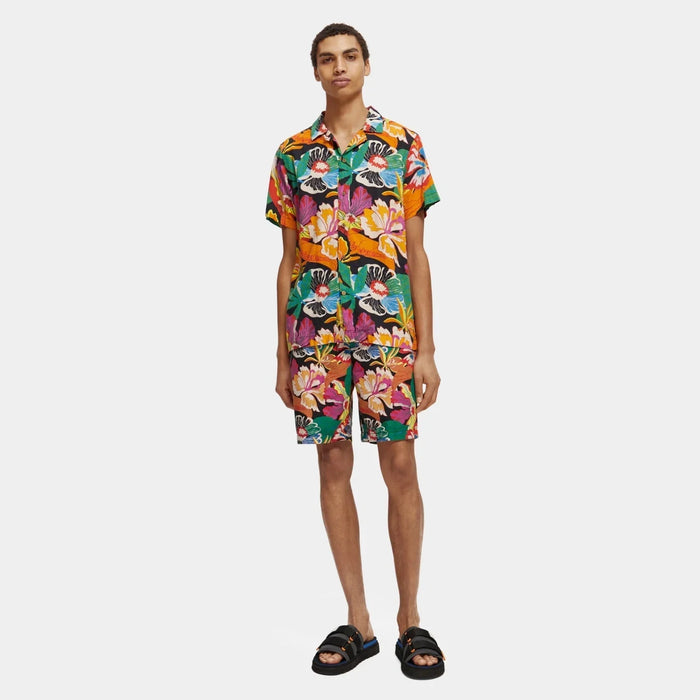 Scotch & Soda Printed Short-Sleeved Camp Shirt Mens Shirts 483917 Free Shipping Worldwide