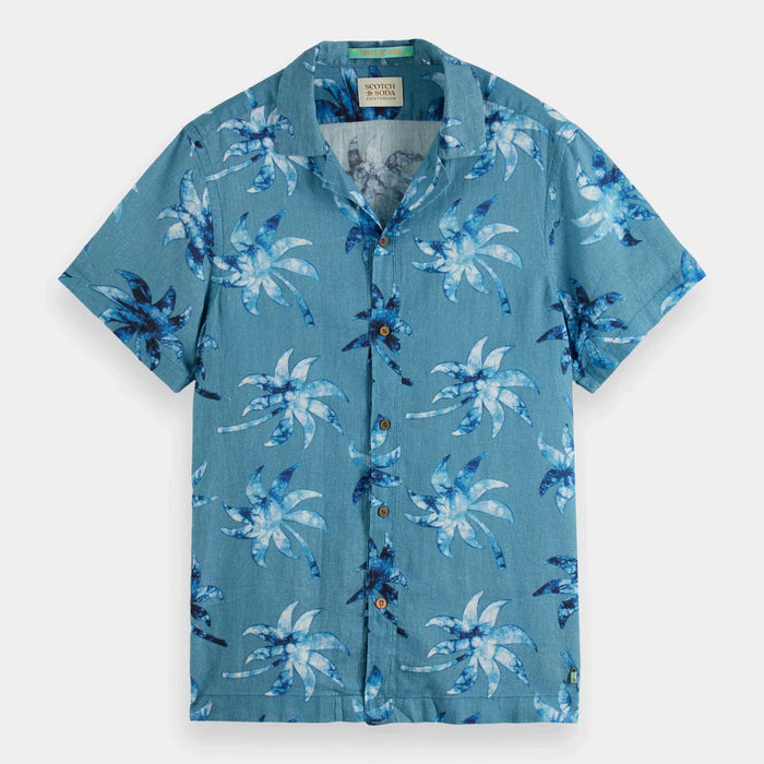 Scotch & Soda Printed Short-Sleeved Camp Shirt Mens Shirts 483923 Free Shipping Worldwide