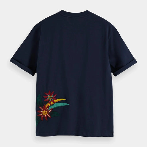 Scotch & Soda Relaxed Fit Organic Floral-Embroidered T-Shirt Mens Tees 8719027221245 Free Shipping Worldwide