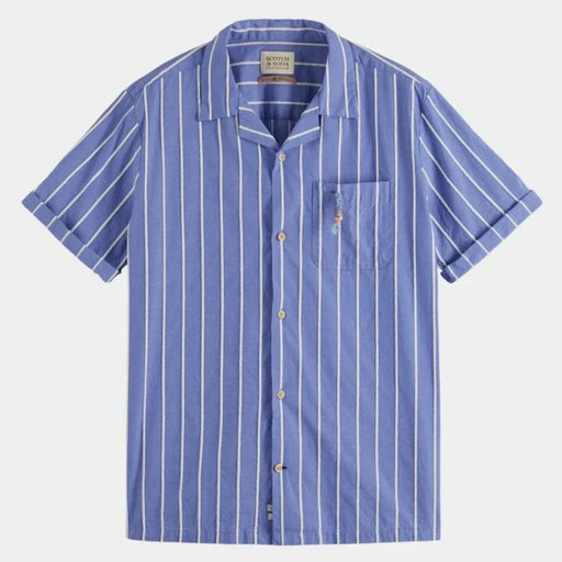 Scotch & Soda Toweling Striped Camp Shirt Mens Tees 483929 Free Shipping Worldwide